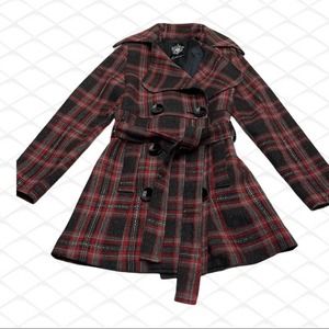 CELLO JEANS Womens Small Red Plaid Wool Coat NEW